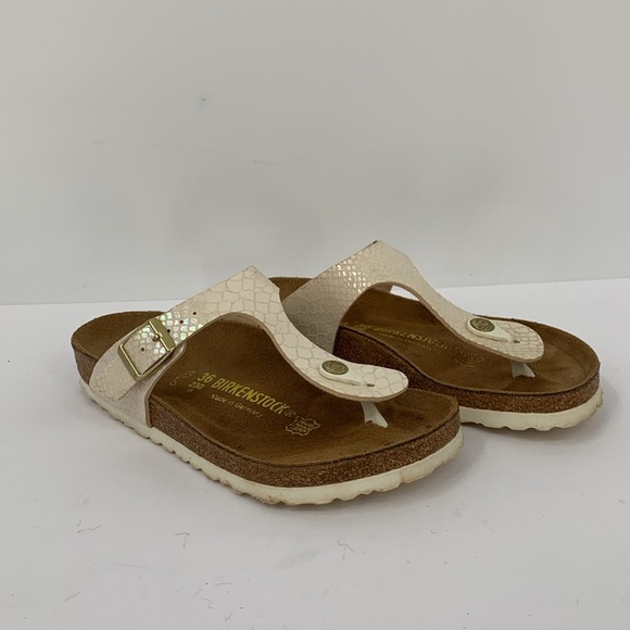 Birkenstock Gizeh flip flop thong sandal cream snake scale shimmery comfort 36 5 - Picture 3 of 6